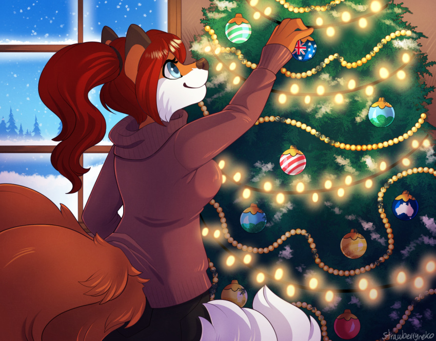 canid canine christmas fox holidays mammal plant snow solo strawberryneko tree