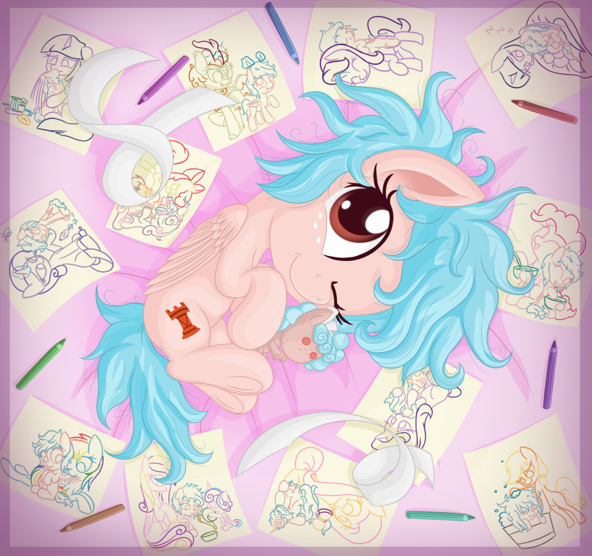 2020 absurd_res cozy_glow_(mlp) cutie_mark digital_media_(artwork) equid equine eyelashes feathered_wings feathers female feral freckles friendship_is_magic hasbro hi_res looking_at_viewer lying mammal my_little_pony mythological_creature mythological_equine mythology one_eye_closed pegasus smile solo vito wings young young_feral