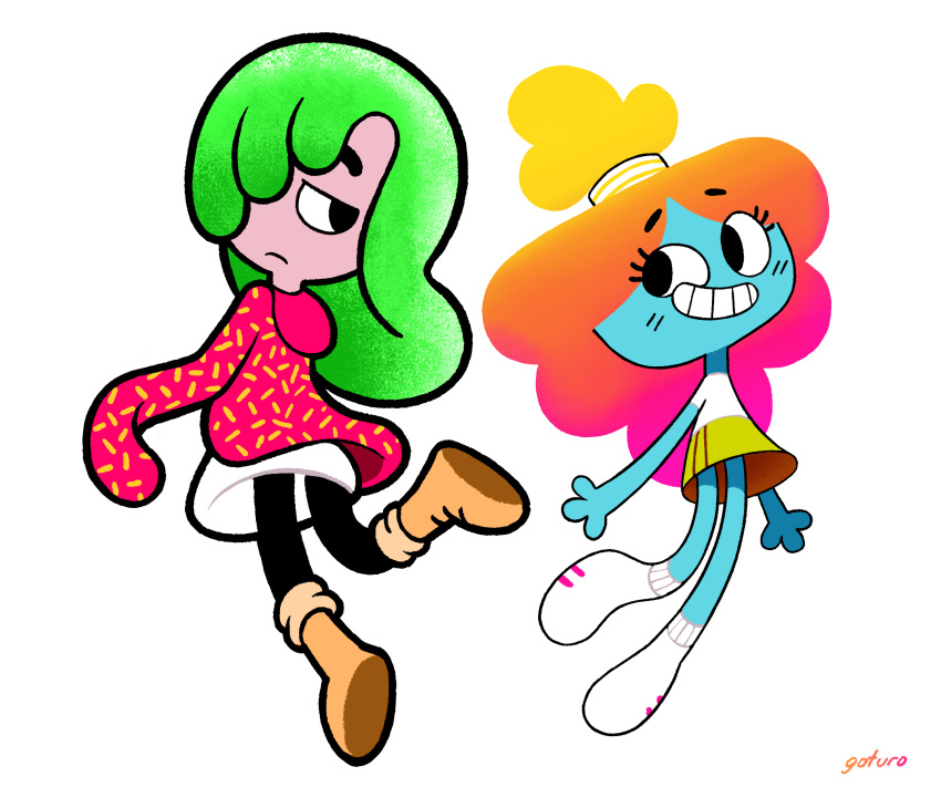 cartoon_network clare_cooper clothed clothing conditional_dnp duo female gaturo hair hi_res humanoid not_furry on_model rachel_wilson rainbow_lass smile teeth the_amazing_world_of_gumball