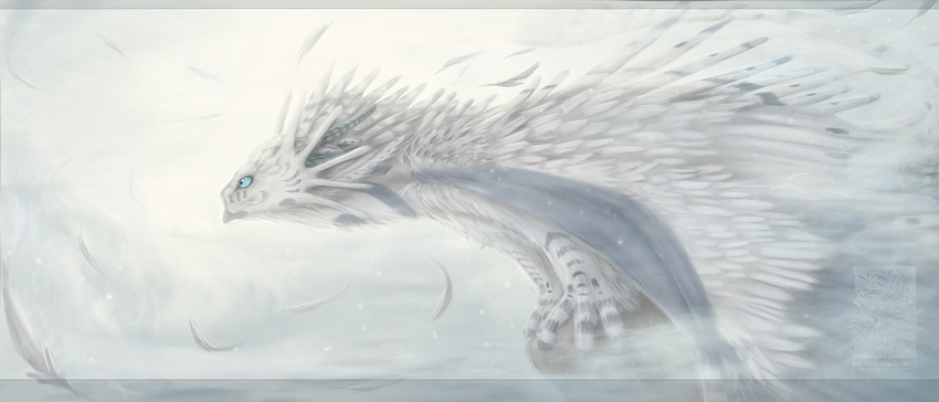 7:3 blue_eyes border daiman_night_dragon_(keltaan) day digital_media_(artwork) digital_painting_(artwork) dragon feathered_dragon feathered_scalie feathered_wings feathers feral grey_markings high_place kelta'an_(character) keltaan light_theme loose_feather male_(lore) markings mythological_creature mythological_scalie mythology outside portrait quadruped scalie side_view simple_background sky skyscape solo three-quarter_portrait white_body white_feathers wind wings