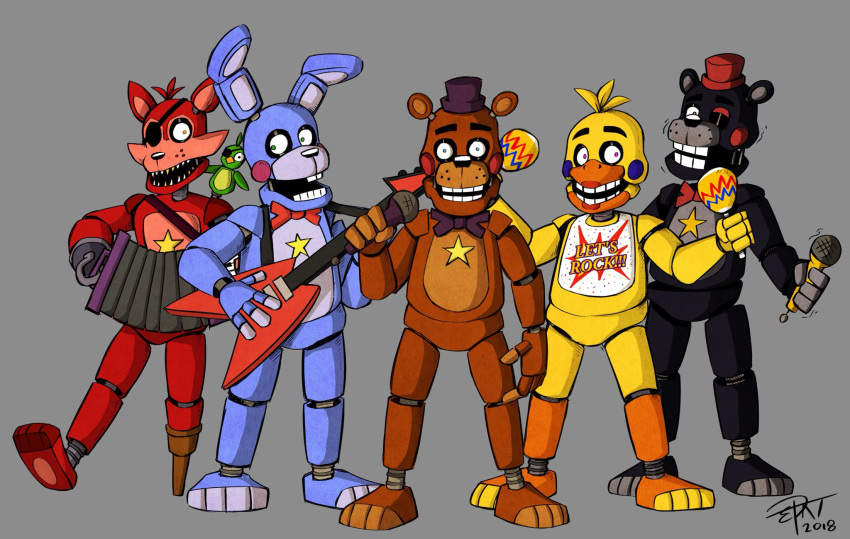 2018 animatronic anthro avian bear bird canid canine chicken digital_media_(artwork) electronics ellieyo404 five_nights_at_freddy's flying_v fox freddy_fazbear's_pizzeria_simulator galliform gallus_(genus) guitar hi_res lagomorph lefty_(fnaf) leporid machine male mammal microphone musical_instrument parrot phasianid plucked_string_instrument rabbit robot rockstar_bonnie_(fnaf) rockstar_chica_(fnaf) rockstar_foxy_(fnaf) rockstar_freddy_(fnaf) scottgames string_instrument