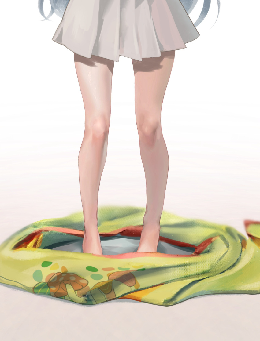 absurdres bare_legs barefoot commentary_request female grey_hair highres hoshi_syoko idolmaster idolmaster_cinderella_girls legs long_hair lower_body pleated_skirt skirt solo standing takesoboro unworn_shirt