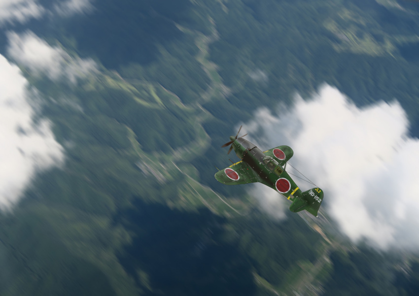 absurdres aircraft airplane cloud commentary grass highres j2m_raiden landscape military motion_blur nature original outdoors propeller road scenery soranokakera01 tree vehicle_focus world_war_ii