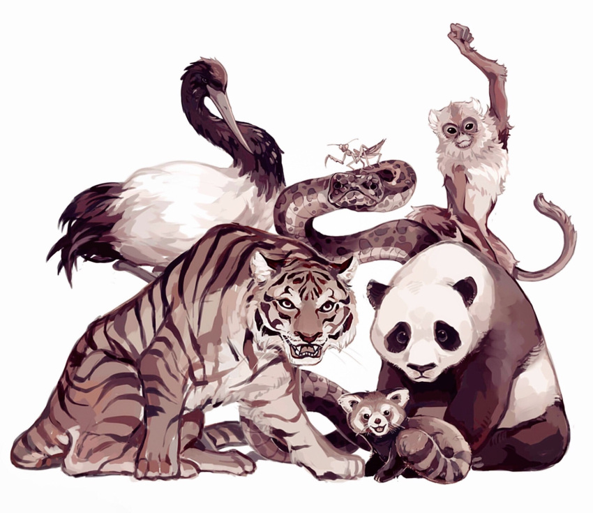 2016 ailurid alternate_form ambiguous_gender arthropod avian beak bear bird countershade_fur countershading crane_(bird) dreamworks fangs feathers felid feral feralized fur giant_panda golden_snub-nosed_monkey group gruiform haplorhine hi_res insects juanmao1997 kung_fu_panda mammal mantis master_crane master_mantis master_monkey master_po_ping master_shifu master_tigress master_viper monkey old_world_monkey pantherine primate red_panda reptile scalie simple_background snake snub-nosed_monkey striped_body striped_fur stripes tail teeth tiger viper white_background