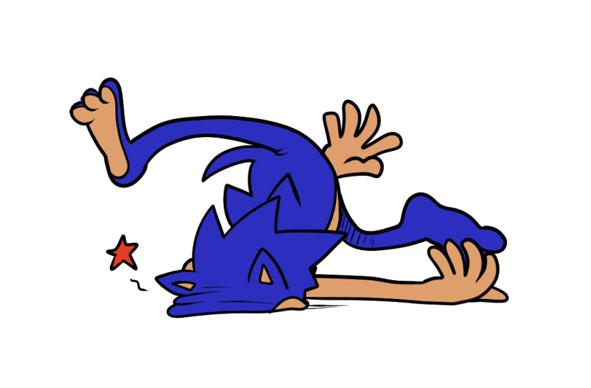 2023 3_toes 5_fingers anthro barefoot beastofeuthanasia blue_body blue_fur blue_tail crash digital_drawing_(artwork) digital_media_(artwork) eulipotyphlan faceplant feet fingers flat_colors fur hedgehog male mammal nude nude_anthro nude_male raised_leg sega simple_background solo sonic_the_hedgehog sonic_the_hedgehog_(series) star tail tan_body tan_inner_ear tan_skin toes white_background