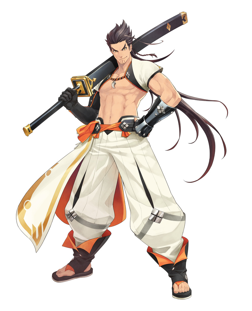 1boy absurdres braid full_body highres long_hair male_focus official_art photoshop_(medium) shigure_rangetsu solo sword tales_of_(series) tales_of_berseria weapon white_background