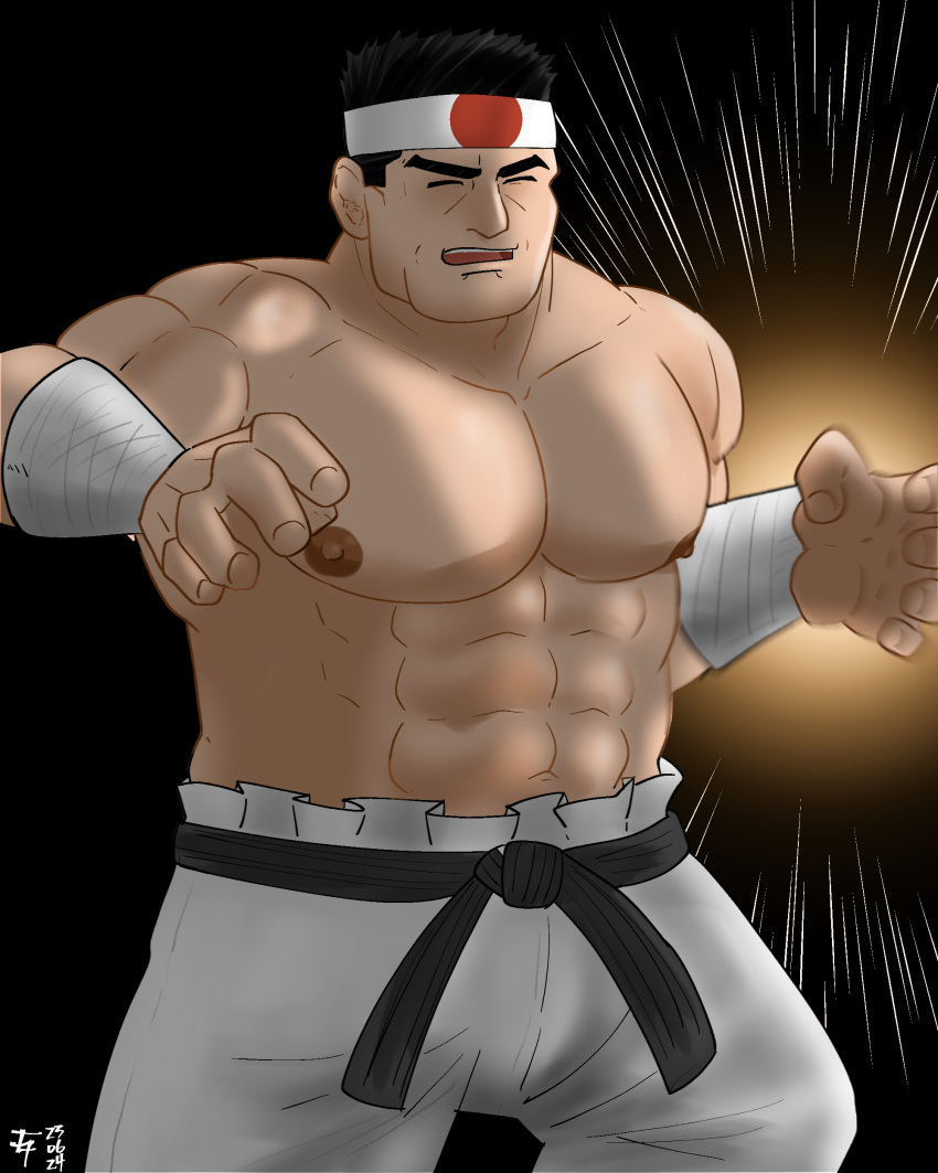 abs absurdres bara bare_pectorals daimon_gorou highres large_pectorals male_focus muscular muscular_male pectorals short_hair solo takuung the_king_of_fighters topless_male