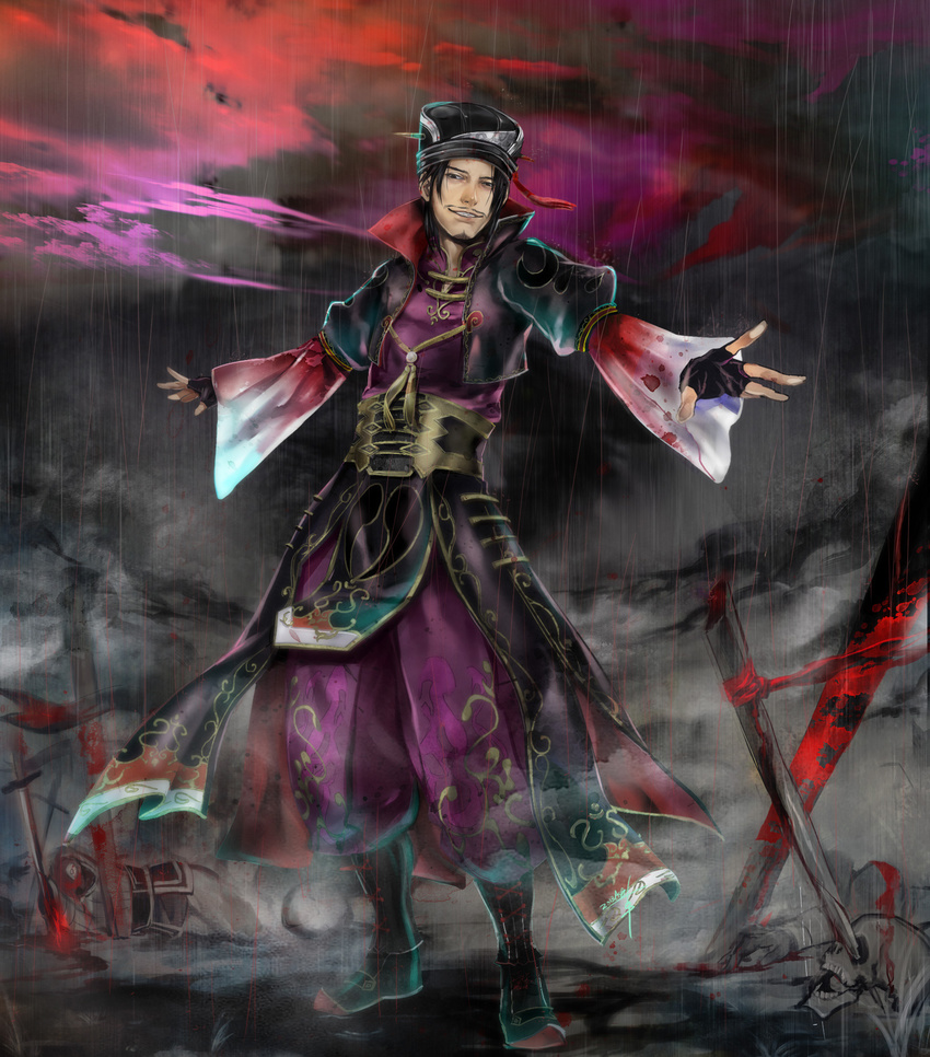 1boy blood chen_gong highres male male_focus shin_sangoku_musou skull sword weapon