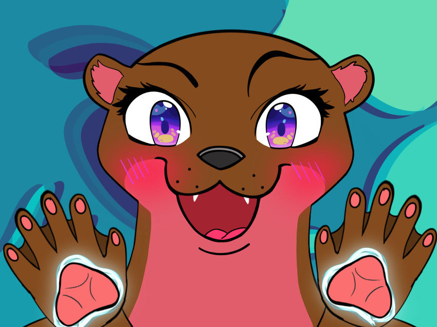 2024 animal_humanoid anthro asian_small-clawed_otter blush brown_body brown_fur colored digital_drawing_(artwork) digital_media_(artwork) female female_focus front_view fur happy hi_res humanoid kawayoko looking_at_viewer magic mammal mammal_humanoid mustelid mustelid_humanoid nude otter otter_humanoid river_otter smile solo solo_focus tongue whiskers yoko yoko_seabreeze