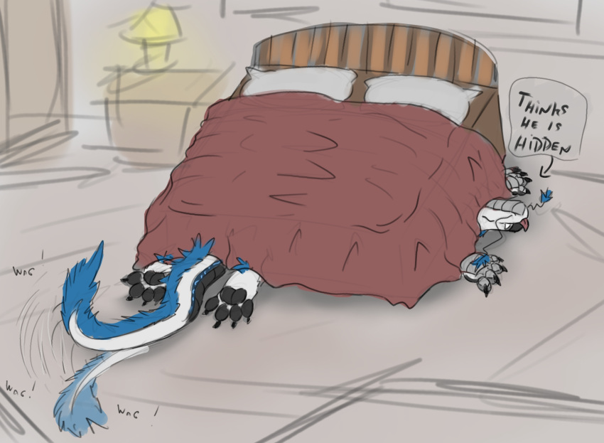 anthro bed blep claws dragon eastern_dragon furniture hi_res hiding inside male mythological_creature mythological_scalie mythology partyzan pawpads playful playing scalie solo tail tail_motion tailwag toe_claws tongue tongue_out