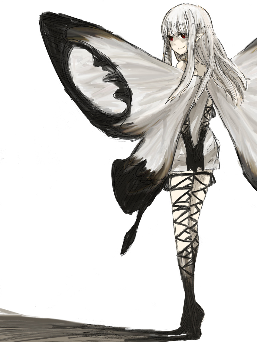 3:4 absurd_res aerie_(bravely_default) airy_(bravely_default) bravely_default bravely_default:_flying_fairy bravely_default_(series) fairy female hair hi_res looking_at_viewer looking_back mikomiya not_furry red_eyes silicon_studio simple_background solo white_hair