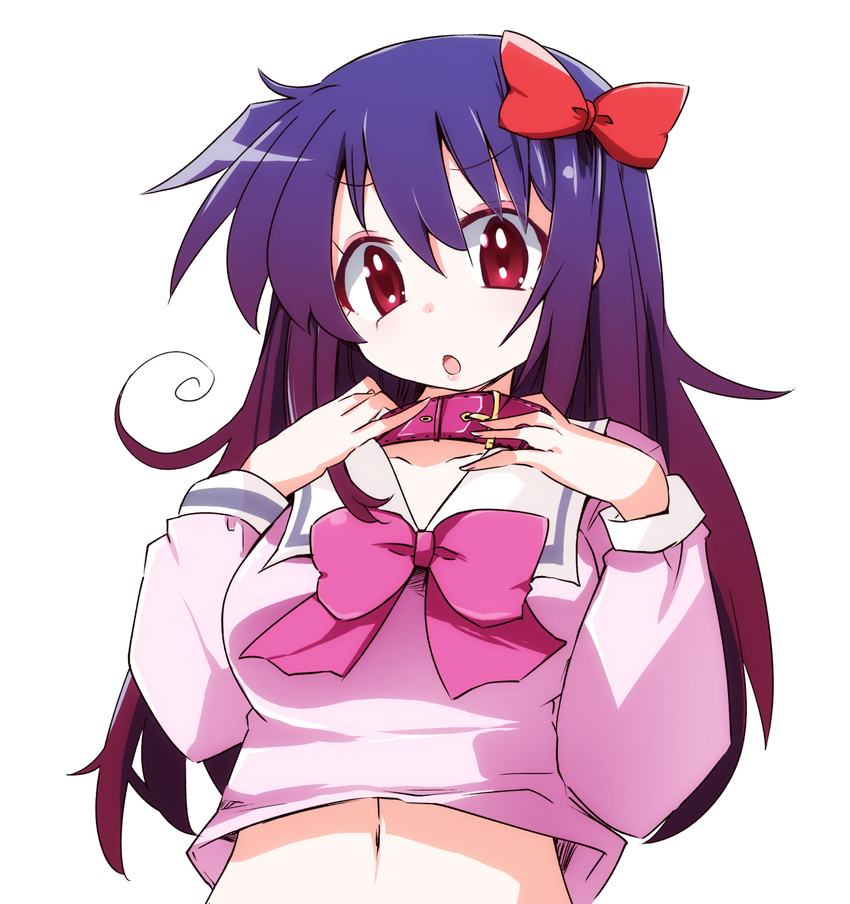 ageha_(kyoukai_no_rinne) breasts collar female kyoukai_no_rinne long_hair navel open_mouth pink_eyes purple_hair ribbon