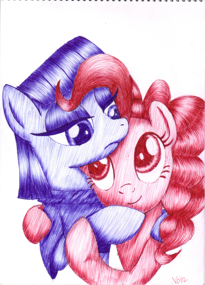 big_eyes duo enginseer_cyvius equid equine female feral friendship_is_magic hasbro hi_res horse mammal maud_pie_(mlp) my_little_pony pen pen_(artwork) pinkie_pie_(mlp) pony traditional_media_(artwork)