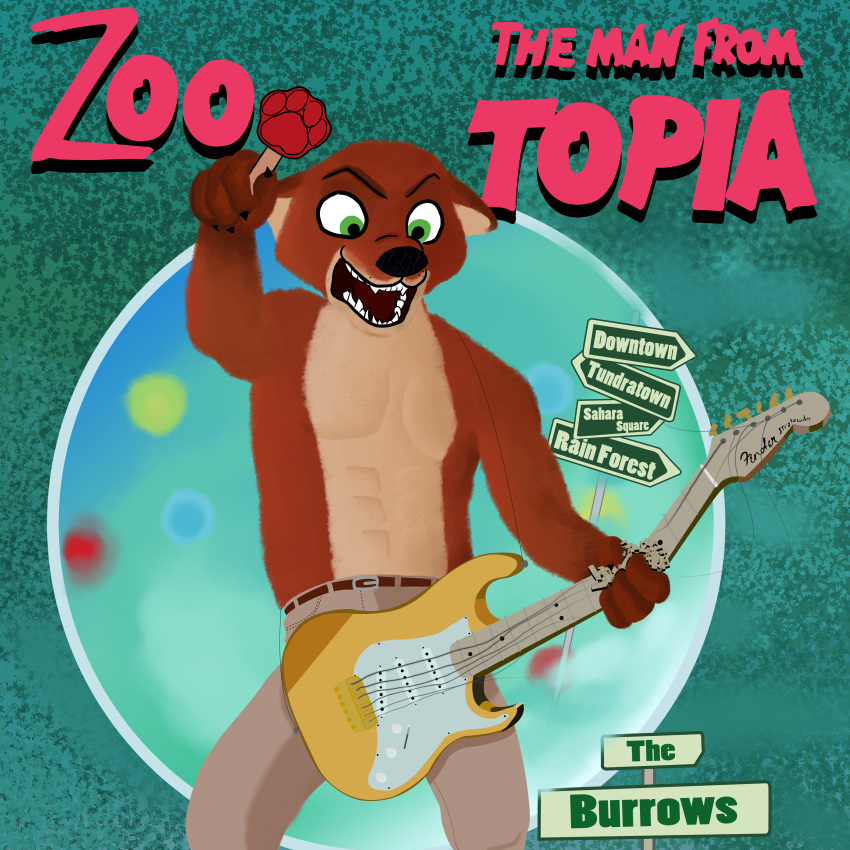 1:1 absurd_res anthro canid canine cover_art disney english_text fox frank_zappa hi_res male male/male mammal nick_wilde savagepony_(artist) solo text zootopia