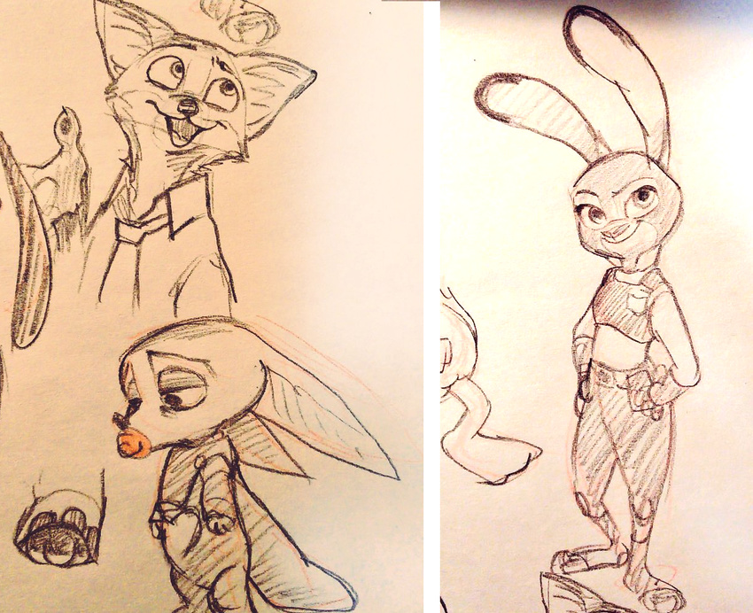 2016 anthro badge canid canine clothing costume disney duo female fennec_fox finnick_(zootopia) fox half-closed_eyes hands_on_hips heart_symbol judy_hopps lagomorph leporid looking_at_viewer looking_down looking_up male mammal mortic_ox multiple_images narrowed_eyes necktie nick_wilde open_mouth plantigrade police police_officer rabbit red_fox simple_background solo solo_focus standing tongue traditional_media_(artwork) true_fox white_background zootopia