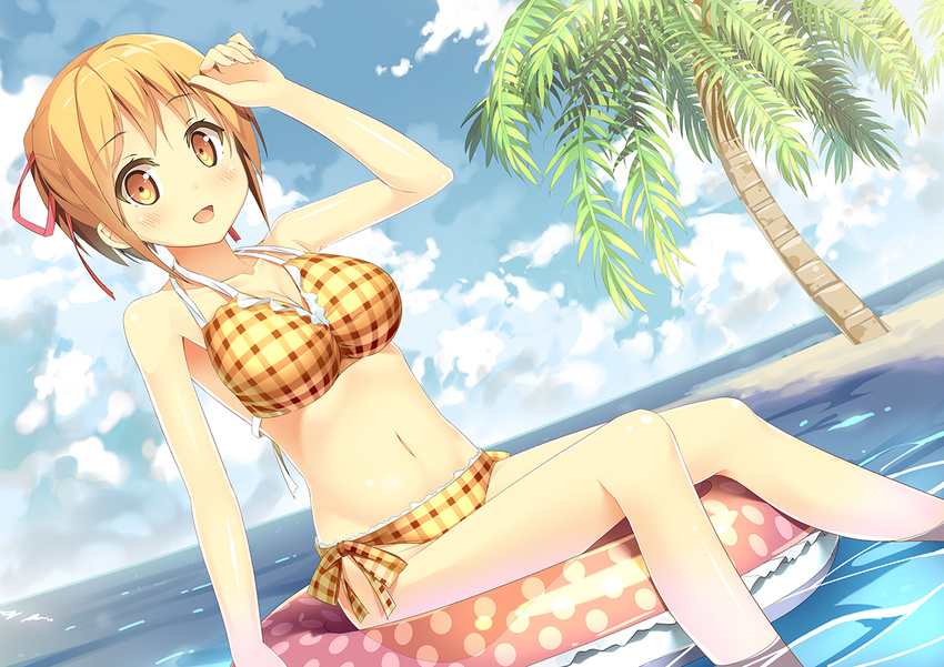 bikini blonde_hair kaname_(you02421) navel original short_hair swimsuit water yellow_eyes