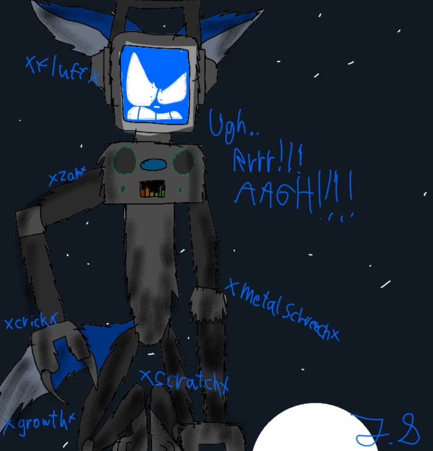 anthro canid canine canis digital_media_(artwork) electronics fandroid headphones hi_res jukebox loudandproudfangirl machine mammal microsoft_paint_(artwork) moon mythological_canine mythological_creature mythology robot screen screen_face text transformation were werecanid werecanine werewolf wolf