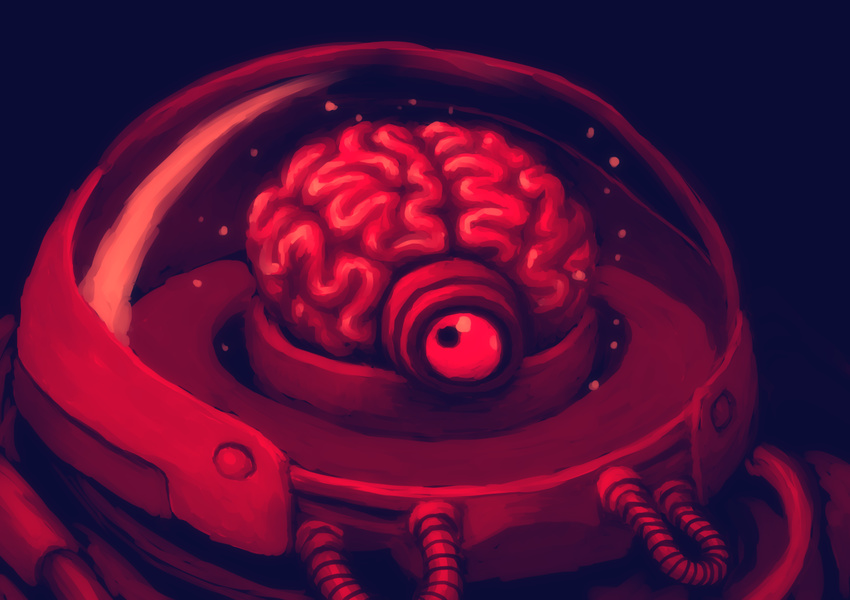 bad_id bad_pixiv_id brain bubble exposed_brain fallout_(series) fallout_4 guru in_container looking_to_the_side machinery monochrome no_humans one-eyed red_theme robobrain