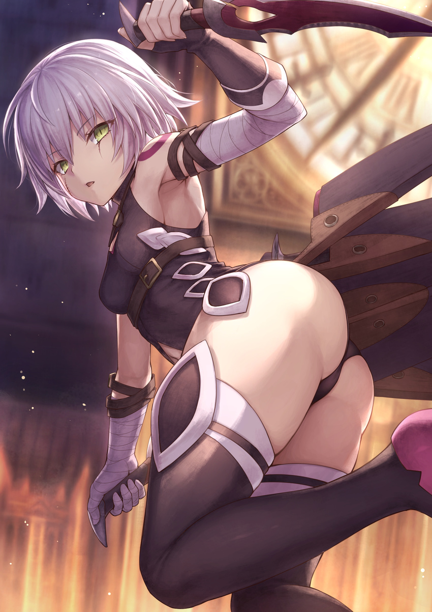 ass assassin_of_black_(fate/apocrypha) fate/grand_order mashu_(003) pantsu thighhighs weapon