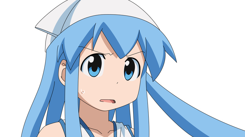 blue_eyes blue_hair commentary_request female highres ikamusume izumi_(hsls) nervous shinryaku!_ikamusume solo sweatdrop transparent_background vector_trace