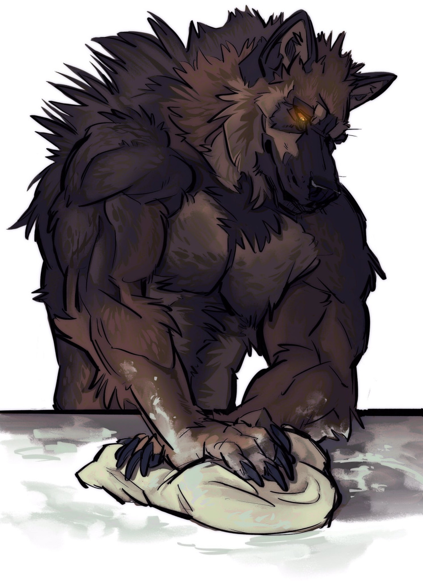 anthro canid canine canis claws dough fur hi_res male mammal muscular muscular_anthro muscular_male mythological_canine mythological_creature mythology nmvsolidus pecs solo were werecanid werecanine werewolf wolf