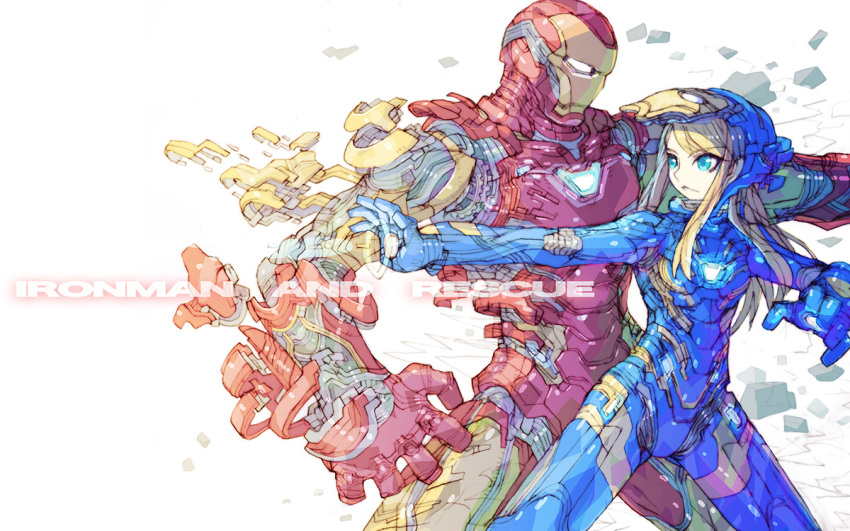 animification arc_reactor armor avengers:_endgame avengers_(series) blonde_hair blue_eyes character_name helmet iron_man long_hair looking_ahead marvel marvel_cinematic_universe nakayama_tooru open_hand open_hands pepper_potts power_armor rescue_(iron_man) science_fiction white_eyes