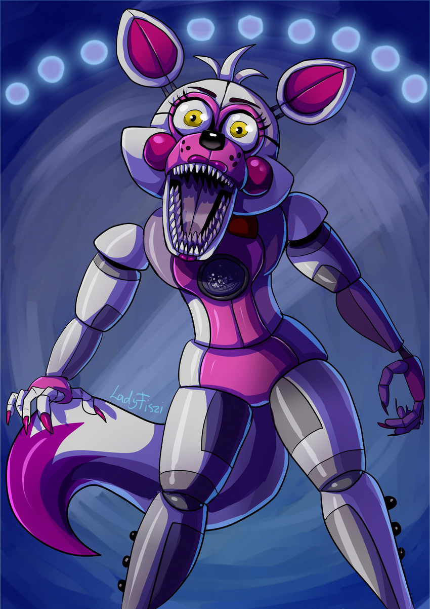 2017 absurd_res animatronic canid canine digital_media_(artwork) fiszi five_nights_at_freddy's fox funtime_foxy_(fnafsl) hi_res looking_at_viewer machine mammal open_mouth robot scottgames sister_location solo teeth yellow_eyes