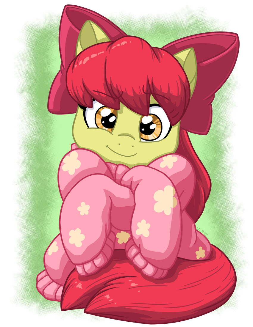 2017 absurd_res amber_eyes apple_bloom_(mlp) bow_(feature) clothing digital_media_(artwork) equid equine female friendship_is_magic happy hasbro hi_res horse latecustomer looking_at_viewer mammal my_little_pony pony portrait smile solo sweater topwear wide_eyed