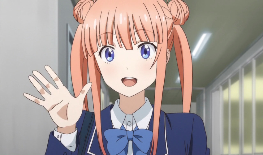 anime_screenshot blue_eyes double_bun female hair_bun imari_maria kono_bijutsubu_niwa_mondai_ga_aru! orange_hair school_uniform solo twintails