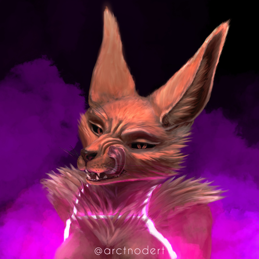 1:1 absurd_res anthro arctil arctil-noddedur bandage bondage bondage bound canid canine cybernetics cyborg female fox glowing hi_res machine mammal purple_smoke restraints rope rope_bondage shibary simple_background smoke solo tongue