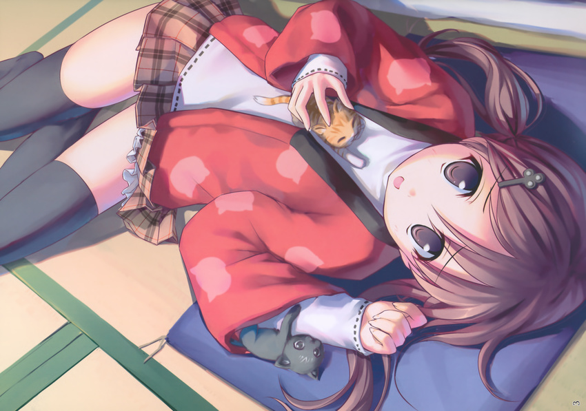 brown_hair feline scan skirt takoyaki_(artist) thigh-highs