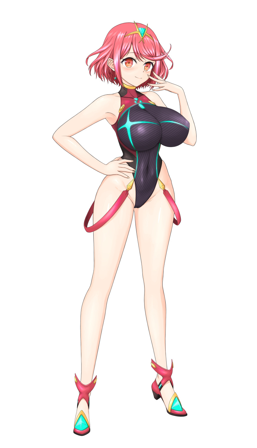 absurdres black_one-piece_swimsuit breasts chest_jewel competition_swimsuit covered_collarbone covered_navel feichu_keju female gem headpiece highres large_breasts one-piece_swimsuit paid_reward_available pyra_(pro_swimmer)_(xenoblade) pyra_(xenoblade) red_eyes red_hair red_one-piece_swimsuit ribbed_swimsuit short_hair solo strapless strapless_one-piece_swimsuit striped_clothes striped_one-piece_swimsuit swept_bangs swimsuit tiara two-tone_swimsuit vertical-striped_clothes vertical-striped_one-piece_swimsuit xenoblade_chronicles_(series) xenoblade_chronicles_2