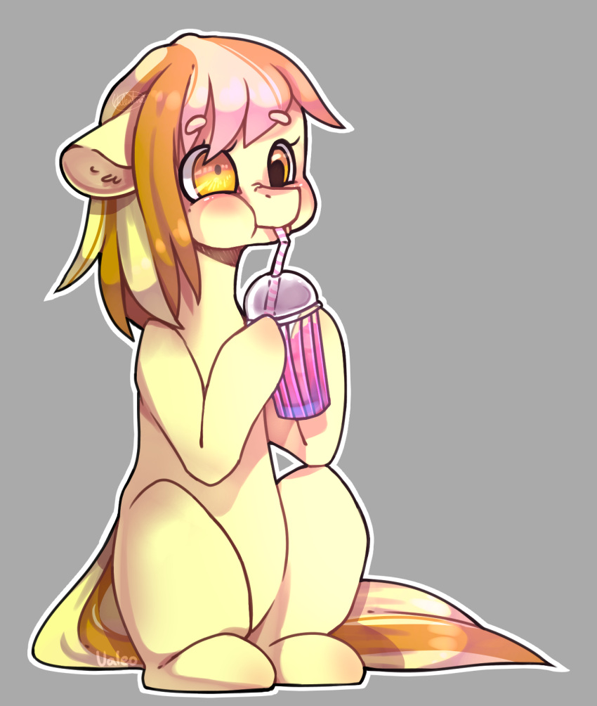 belly beverage blush container cup digital_media_(artwork) drinking equid equine fan_character female friendship_is_magic fur hair hasbro hi_res horse mammal my_little_pony pony simple_background sitting slurpee smile solo straw_(disambiguation) xvaleox