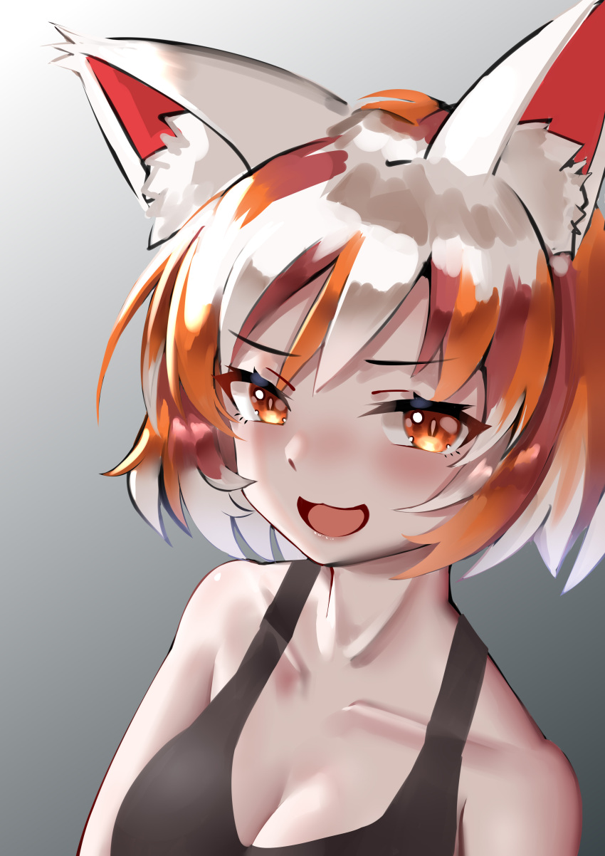 absurdres ailu_elf animal_ears black_sports_bra blush calico cat_ears cat_girl collarbone commentary_request female goutokuji_mike highres looking_at_viewer maneki-neko multicolored_hair open_mouth orange_eyes short_hair solo sports_bra streaked_hair touhou underwear upper_body white_hair