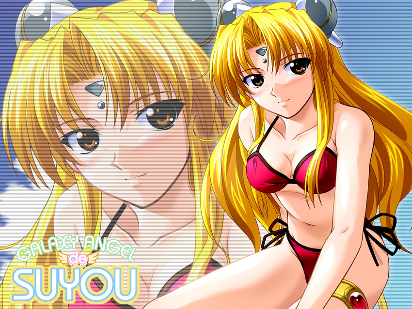 blonde_hair brown_eyes chogenbo_musasiya franboise_ranpha galaxy_angel highres ranpha_franboise swimsuit wallpaper