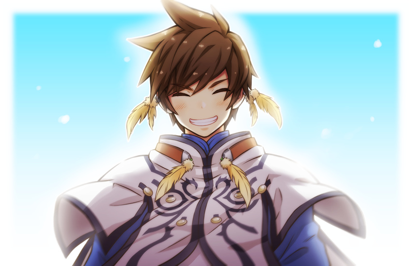 1boy brown_hair closed_eyes commentary_request deretta grin male_focus smile solo sorey_(tales) tales_of_(series) tales_of_zestiria