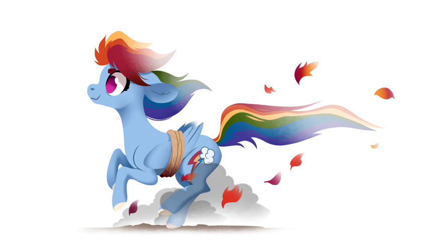 28gooddays blue_body blue_fur cutie_mark dust_cloud equid equine female feral friendship_is_magic fur hair hasbro hi_res leaf mammal multicolored_hair multicolored_tail my_little_pony mythological_creature mythological_equine mythology pegasus purple_eyes rainbow_dash_(mlp) rainbow_hair rainbow_tail simple_background tail white_background wings wings_tied