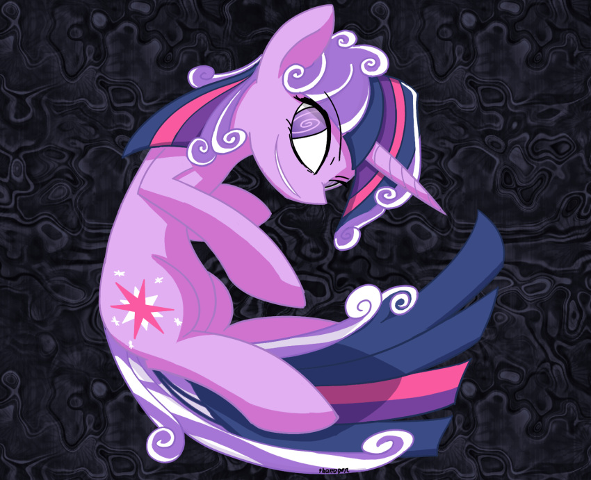 abstract_background alternate_species cutie_mark equid equine evil_grin fan_character female friendship_is_magic fur fusion hair hasbro hi_res horn mammal multicolored_hair my_little_pony mythological_creature mythological_equine mythology purple_body purple_eyes purple_fur purple_hair screwball_(mlp) simple_background smile solo teeth thattagen twilight_sparkle_(mlp) two_tone_hair unicorn