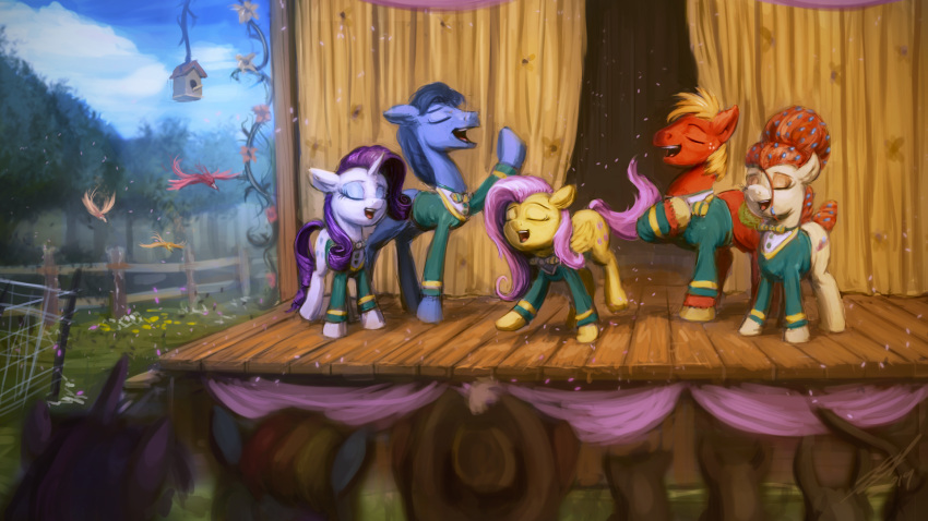 16:9 applejack_(mlp) assasinmonkey big_macintosh_(mlp) blue_body blue_fur closed_eyes clothing cloud digital_media_(artwork) digital_painting_(artwork) earth_pony equid equine feathered_wings feathers female fluttershy_(mlp) friendship_is_magic fur group hair hasbro hi_res horn horse male mammal multicolored_hair my_little_pony mythological_creature mythological_equine mythology outside pegasus pony purple_body purple_fur purple_hair rainbow_dash_(mlp) rarity_(mlp) singing sky smile stage toe-tapper_(mlp) torch_song_(mlp) twilight_sparkle_(mlp) two_tone_hair unicorn wallpaper widescreen wings yellow_body yellow_feathers