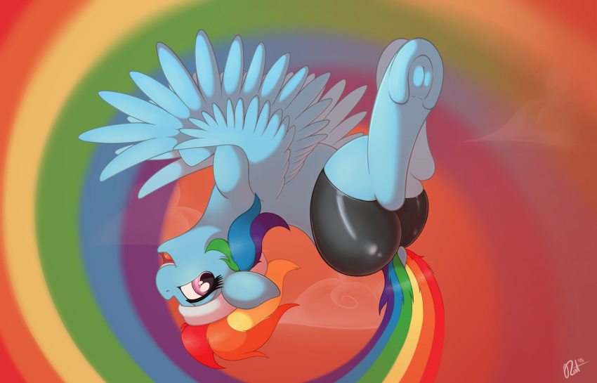 2015 ass blue_body blue_feathers blue_fur digital_media_(artwork) equid equine feathered_wings feathers female feral friendship_is_magic fur hair hasbro hi_res hooves mammal multicolored_hair multicolored_tail my_little_pony mythological_creature mythological_equine mythology open_mouth open_smile pegasus rainbow_dash_(mlp) rainbow_hair rainbow_tail ratofdrawn smile solo tail wings