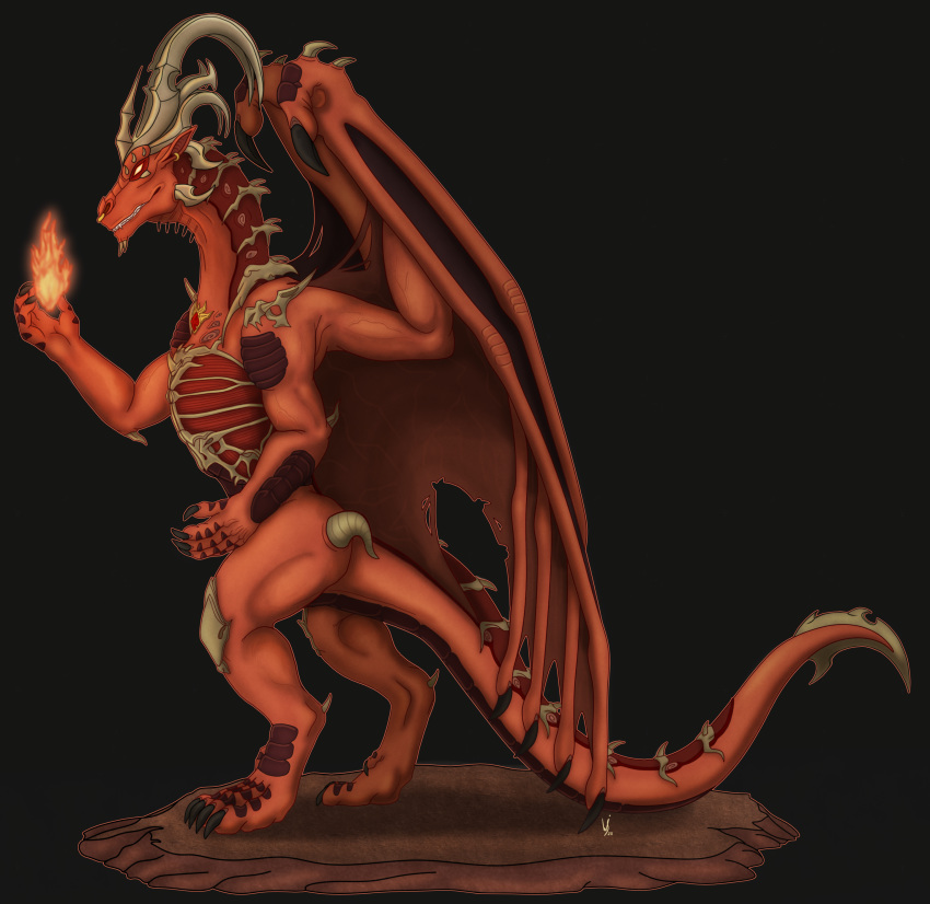 2020 absurd_res altarion_(wisemans) biped black_background dragon european_mythology feral full-length_portrait hi_res horn long_tail magic_user male mythological_creature mythological_scalie mythology portrait red_body red_scales scales scalie side_view signature simple_background smile solo standing tail western_dragon wings wisemans