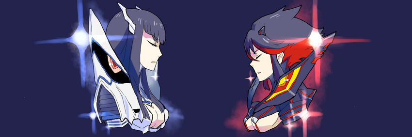 2girls closed_eyes commentary_request junketsu kill_la_kill kiryuuin_satsuki long_hair matoi_ryuuko multicolored_hair multiple_girls profile red_hair senketsu short_hair siblings sisters two-tone_hair uri_(uryu002)