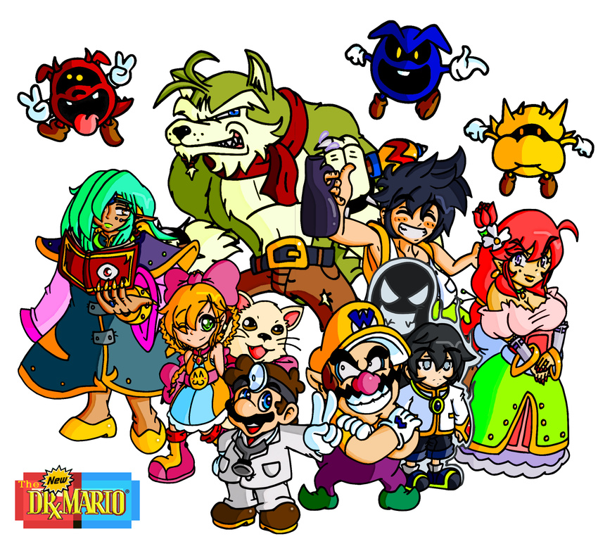 3boys 4girls aluuna breasts chill_(dr._mario) chill_(mario) cleavage concept derugg dorcy dr._mario dwayne fever_(dr._mario) fever_(mario) highres mario_(series) multiple_boys multiple_girls nintendo pyan super_mario_bros. vang virus viruses_(dr._mario) wario weird_(dr._mario) weird_(mario) what-if what_if