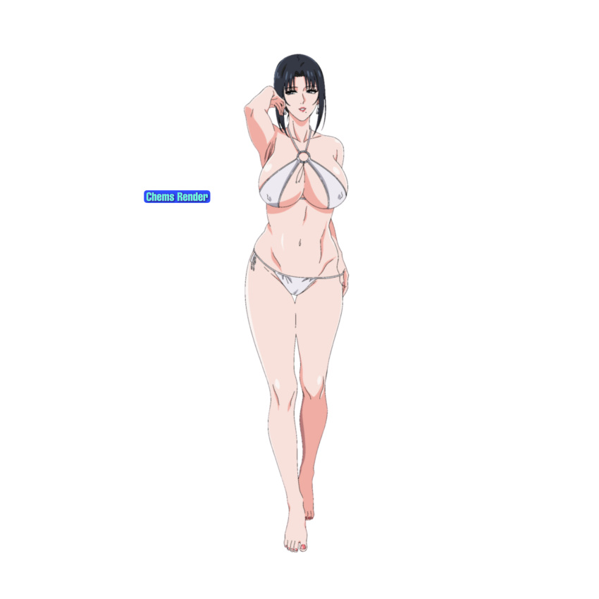 2020s 2023 absurd_res artist_logo beauty_mark big_breasts bikini black_hair_female female milf my_mother_the_animation nush_(xter) painted_toenails pink_nail_polish plussinger transparent_background white_bikini