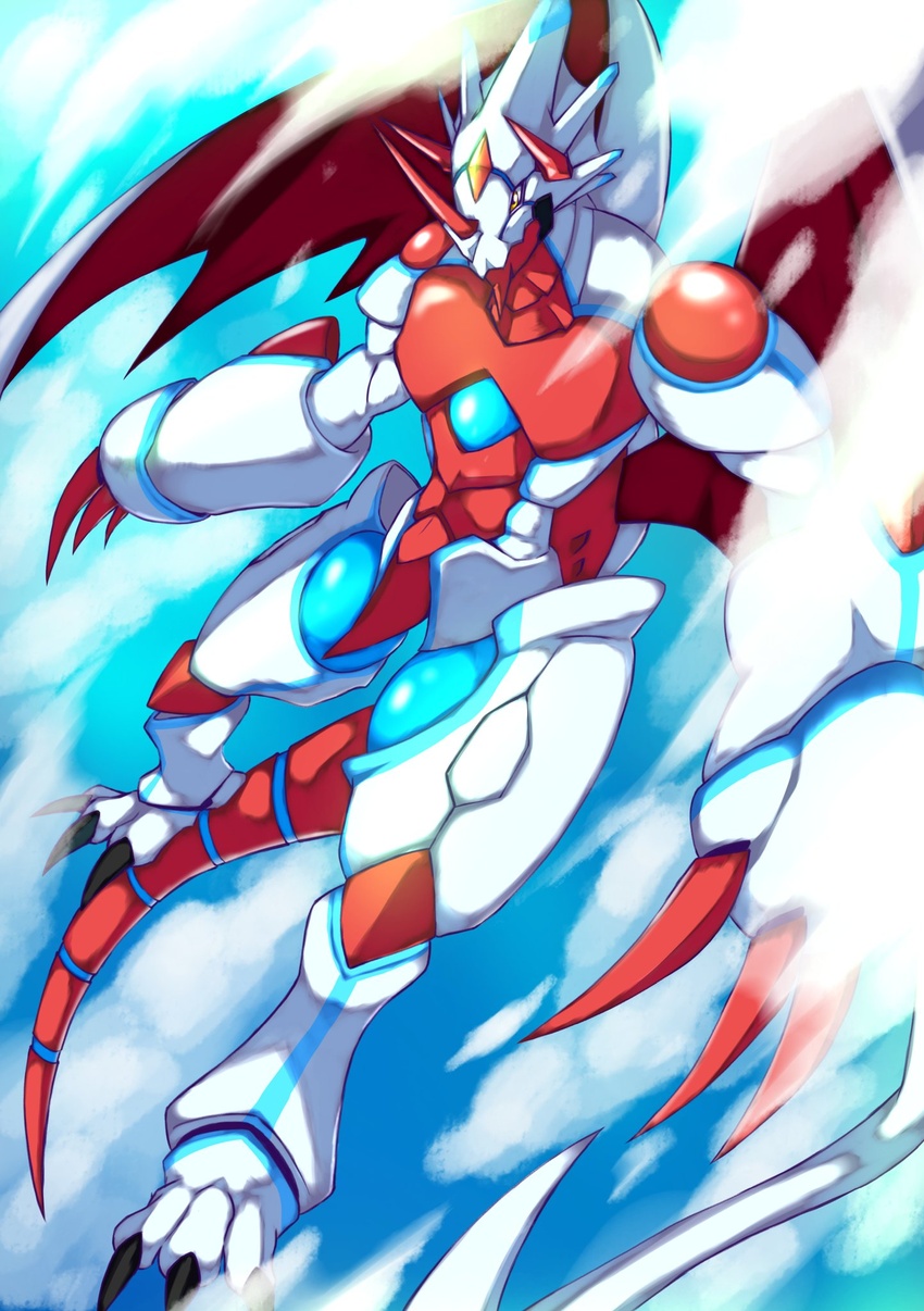 abs anthro bandai_namco canoweissmon claws digimon digimon_(species) digimon_ghost_game dragon flying hi_res horn hudie_jun male muscular muscular_anthro mythological_creature mythological_scalie mythology pecs scalie solo tail white_body wings