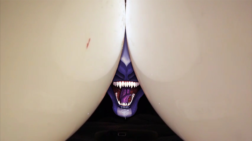 2016 album_cover alternate_species ambiguous_gender ambiguous_species anthro balloon bodily_fluids bottomless_pit_(death_grips) cover death_grips df43_(artist) digital_media_(artwork) drooling fangs fur furrification hi_res inflatable lips monotone_body monotone_face monotone_fur mouth_shot open_mouth photoshop purple_body purple_face purple_fur purple_lips purple_nose purple_tongue saliva solo teeth third-party_edit tongue