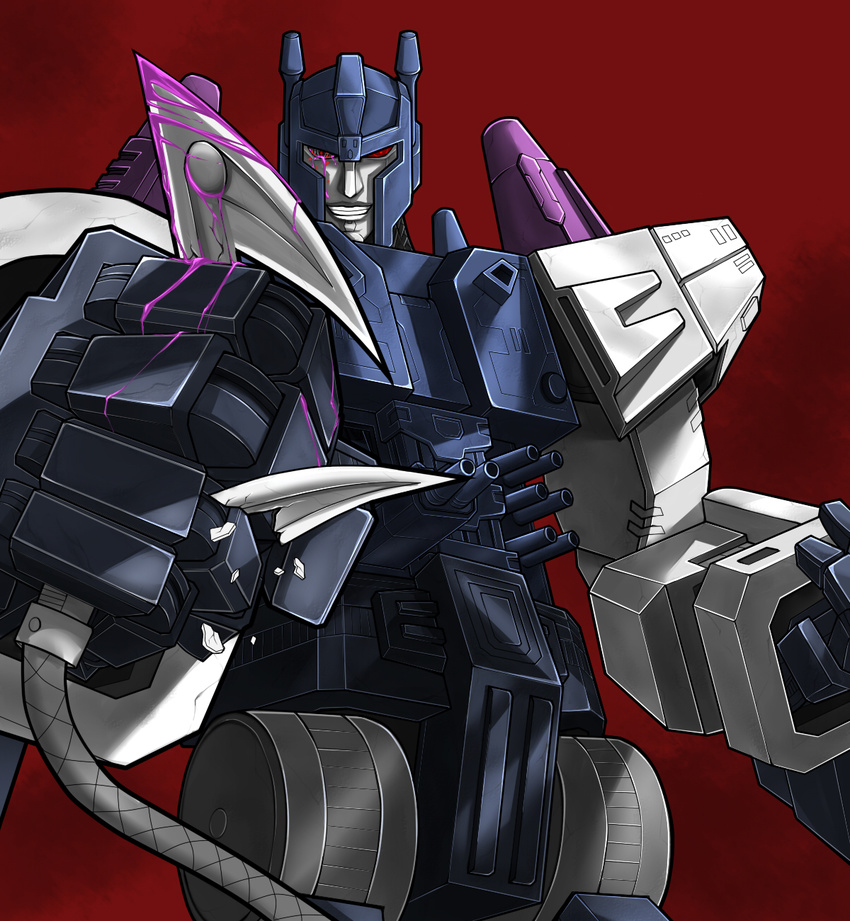 angry autobot blade blood cable cannon clenched_teeth commentary_request damaged decepticon energon energy harpoon highres impactor_(transformers) mecha missile nike_chiko no_humans overlord_(idw) overlord_(transformers) robot rocket_launcher science_fiction spoilers teeth the_transformers_(idw) transformers weapon