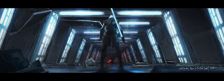 2boys bad_deviantart_id bad_id battle colin_tan darth_vader energy_sword faceoff from_behind galen_marek hallway holding holding_lightsaber holding_sword holding_weapon letterboxed lightsaber male_focus multiple_boys reverse_grip standing star_wars star_wars:_the_force_unleashed sword weapon