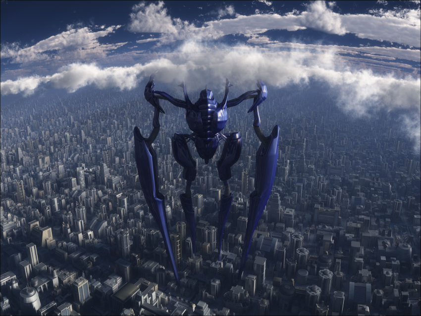 3d aiuuu bokurano city cityscape cloud highres mecha no_humans scenery sky zearth