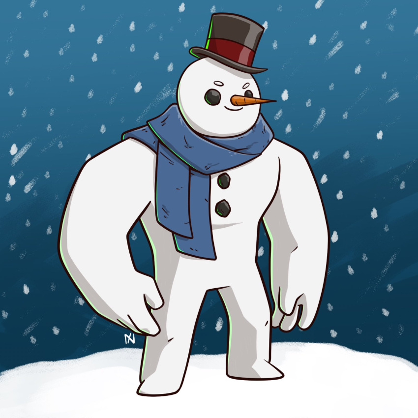 1:1 clothing elemental_creature elemental_humanoid frosty_the_snowman hat headgear headwear hi_res humanoid male mineral_fauna mineral_humanoid mostly_nude nate_xopher not_furry scarf snow snow_creature snow_humanoid snowman solo